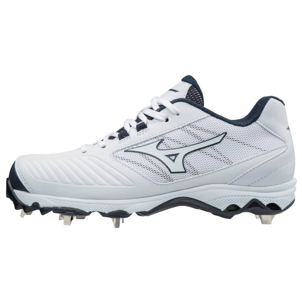 Mizuno Women's 9-Spike Advanced Sweep 4 Low Metal Softball Cleats White/Navy (320569-EQZ)